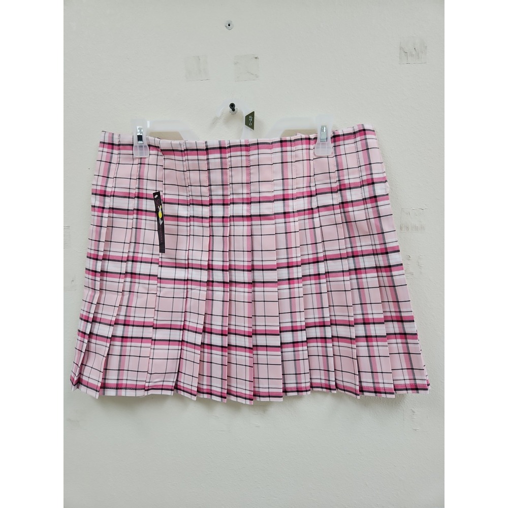 No Boundaries Pink Plaid Pleated Short Tennis Skirt Size XL Teens 15-17 NWT